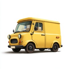 Ai generated image of yellow delivery van isolated on white background