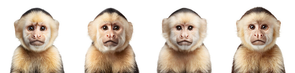Obraz premium Four Capuchin Monkey Face Portraits Isolated on White Background