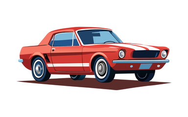 Flat vector illustration of 1965 Mustang classic car, vintage muscle car design on white background, retro automotive artwork