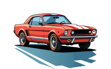 Flat vector illustration of 1965 Mustang classic car, vintage muscle car design on white background, retro automotive artwork