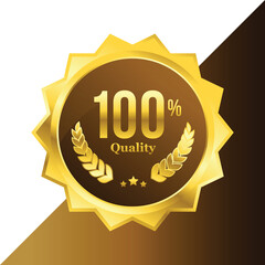 Golden quality badge with laurel isolated on white background