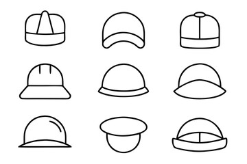 Fototapeta premium Collection of nine different hat styles and headwear designs isolated on transparent background