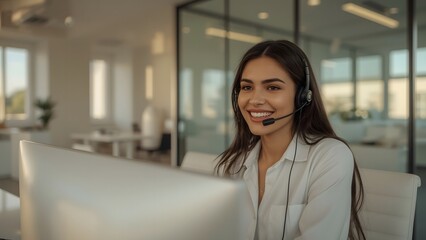 Confident female support agent assisting customers