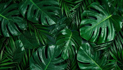 A vibrant arrangement of tropical leaves