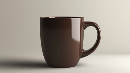 A single, dark brown mug with a handle.
