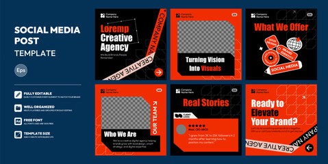 Social media carousel post template. Business Instagram and facebook square post template. Creative Digital agency company post, layout template design, modern