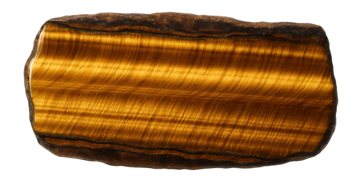 Polished section of tiger's eye with golden-brown chatoyancy and fibrous structure