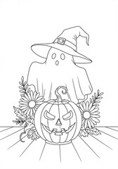 ghost with pumpkin sketch 