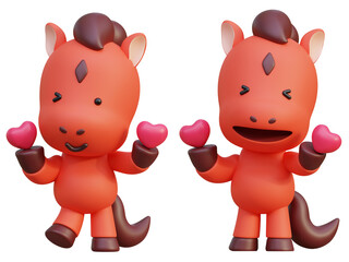 holding a heart cartoon style 2026 new year red horse character 3D graphic
