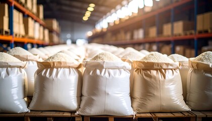 Warehouse full of rice bags
