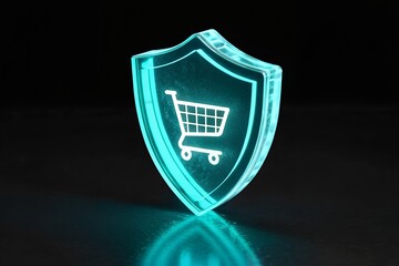 Secure Online Shopping, Digital E-commerce Shield Icon

