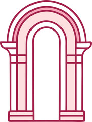 Stylized illustration of a grand roman archway with pink and white tones featuring classical architectural elements