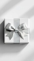 White Square Gift Box Mockup with Ribbon and Shadow on a White Surface. High quality