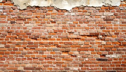 Aged brick wall with crumbling plaster