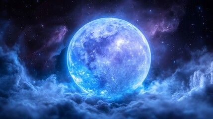 Obraz premium A vibrant, glowing moon amongst the starry night sky.