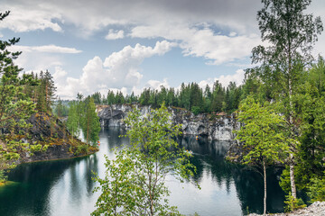 Landscape of the mountain park Ruskeala in the Republic of Karelia