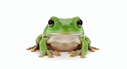 Naklejka premium Green Tree Frog Portrait Isolated amphibian on white background.