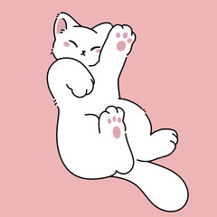 Vector illustration of cute white cat 