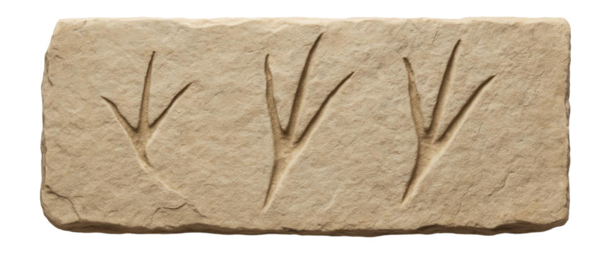 Pterosaur track fossil with long, slender toe impressions and wing claw marks