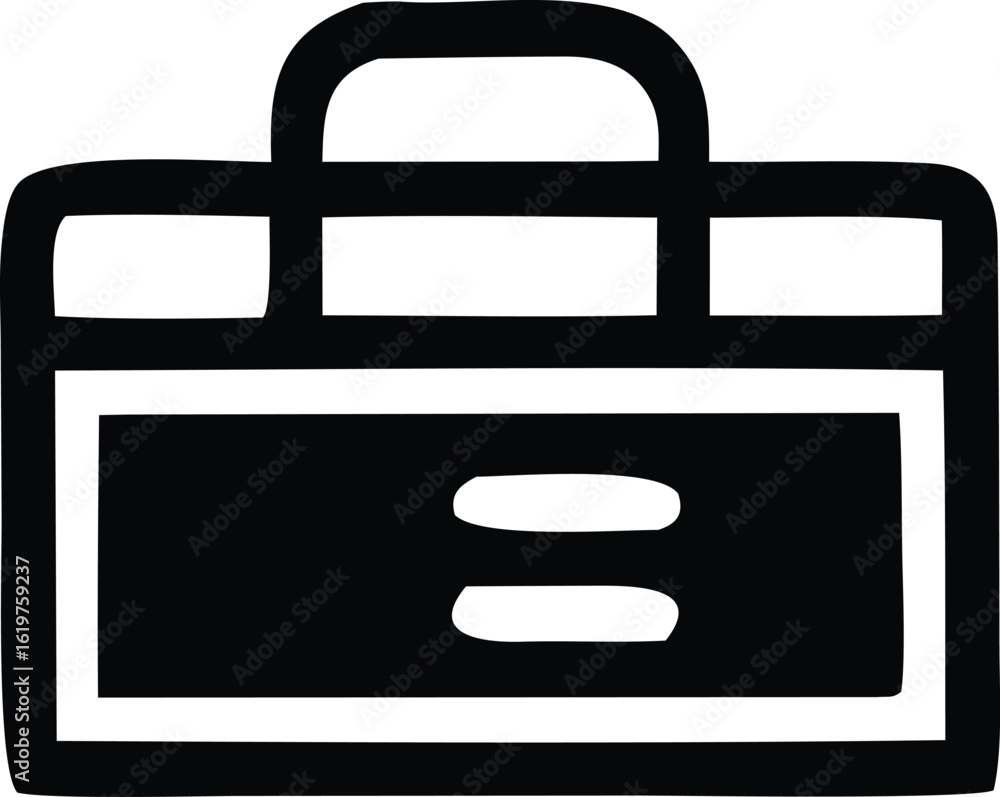 Poster simple black and white icon of a briefcase or suitcase with two handles and a front compartment