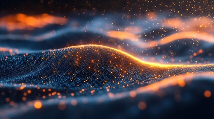 Abstract Dotted Wavy Surface with Glowing Particles Generative AI Art