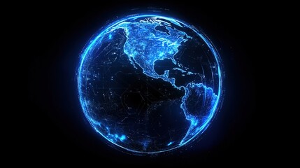 Abstract Futuristic Glowing Blue Earth Digital Technology Planet Illustration