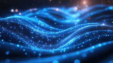 Abstract Digital Wavy Particle Flow Blue Glowing Technology Background