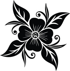 Elegant black silhouette of a stylized flower with swirling leaves and petals ideal for decorative designs