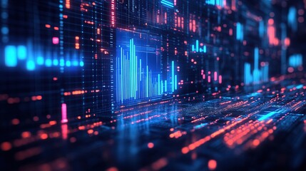 Futuristic Abstract Circuit Board with Data Chart Digital Network Background