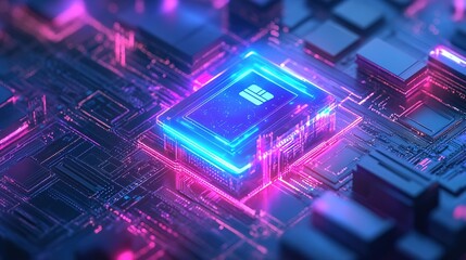 Futuristic Glowing Circuit Board Detail Computer Processor Technology Concept