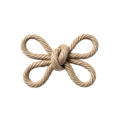 Obraz premium Perfectly formed natural jute twine bow, rustic textured surface, visible individual fibers, beige and light brown, tightly tied knot, symmetrical loops on transparent studio background, top-down