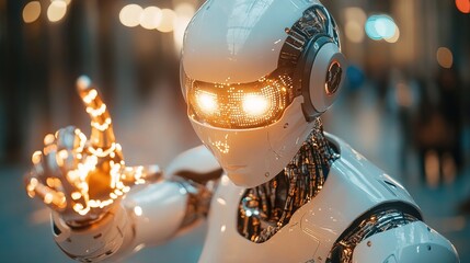Modern Close-up Artificial Intelligence Pointing Upward with Bokeh Background Illustration