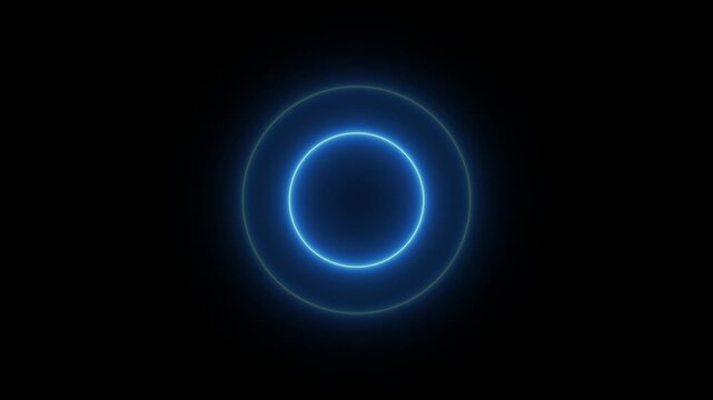Abstract neon circle radio waves looping background. Searching process in futuristic interface. Radar signal concept. Vibrant neon background illustrates wireless communication.
