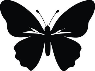 Elegant black silhouette of a butterfly with detailed wings and antennae on a white background