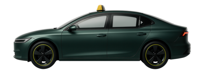 Eco-friendly taxi with streamlined body and minimalistic branding