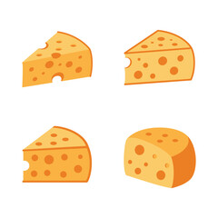Collection of Cheese Pieces with Holes on White Background Vector Illustration
