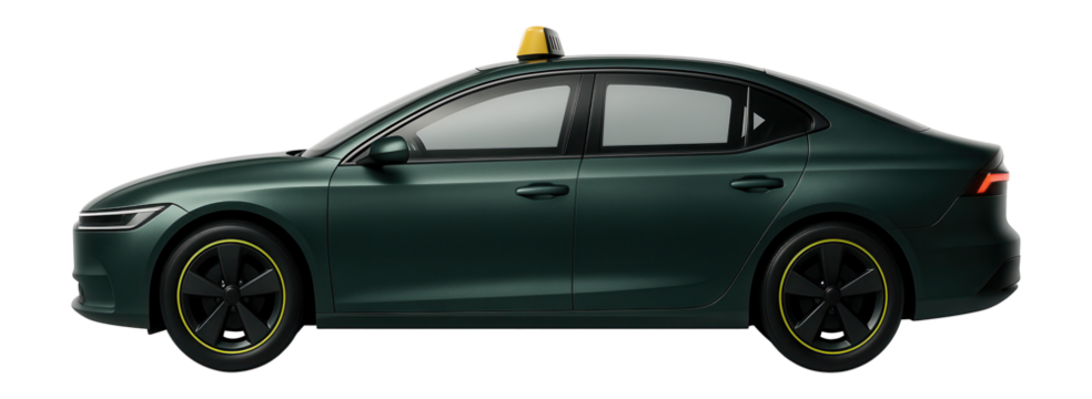 Eco-friendly taxi with streamlined body and minimalistic branding