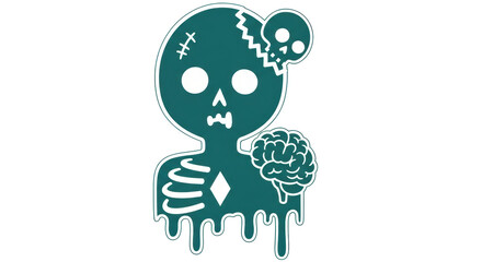 Isolated Teal Zombie with Brain and Skull