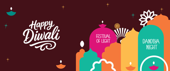 Happy Diwali Indian festival with decorative oil lamp celebration, hindu holiday poster, cards, banner Background, Diwali of lights Design Template with Creative frames and copy space for text.