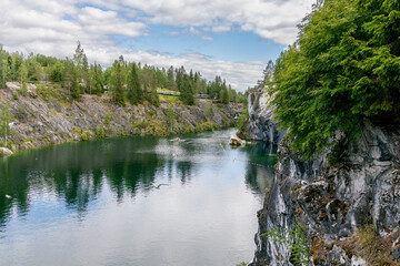 Landscape of the mountain park Ruskeala in the Republic of Karelia