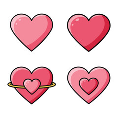 Collection of Cute Pink Heart Icons with Black Outline on White Background