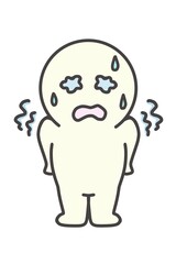 A simple full-length portrait of a person crying and trembling with fear.