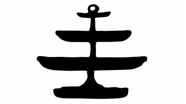 Silhouette illustration of a three tiered serving tray with a handle on top in black and white style