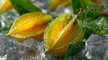 Juicy Star Fruits on Ice Cubes