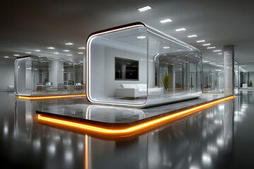 Futuristic workspace: levitating office pod