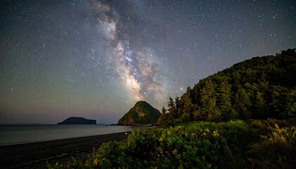 Milky Way over tranquil coastline