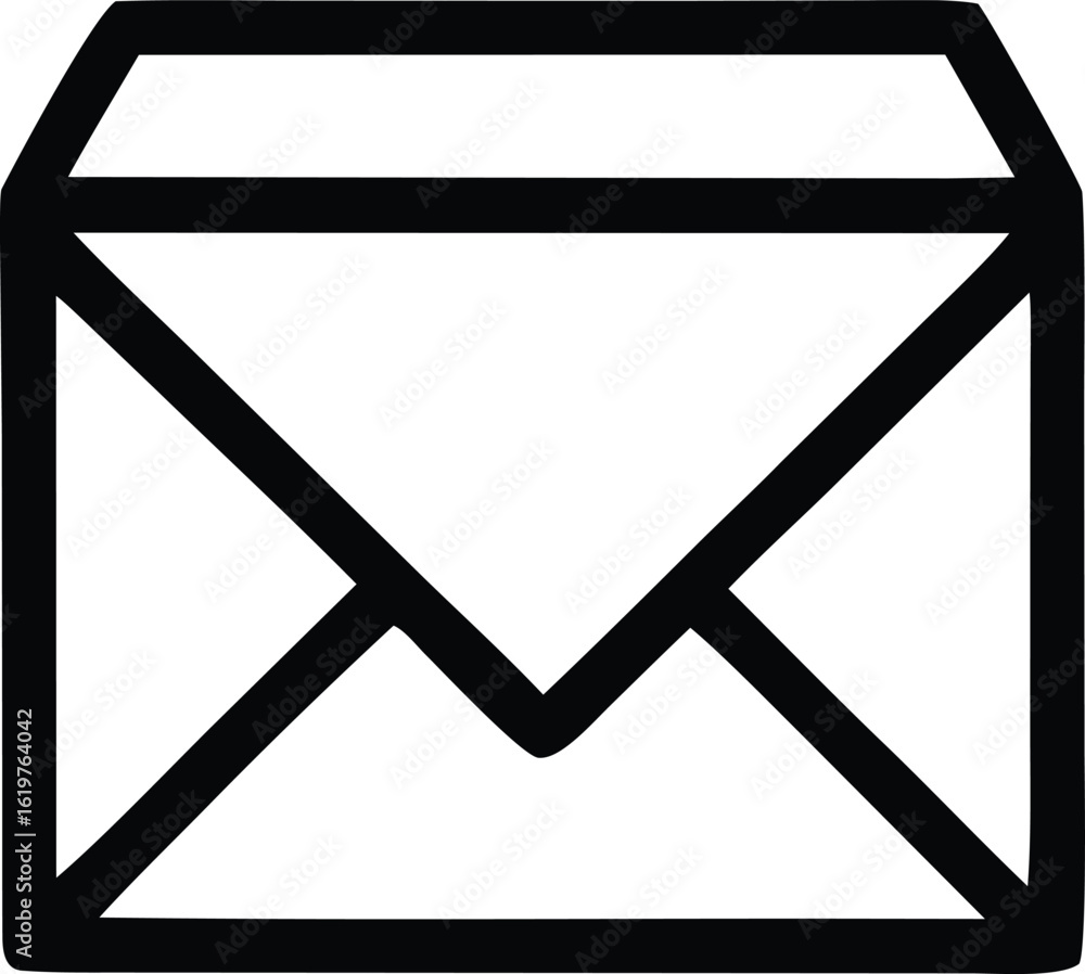 Poster simple black and white outline icon of an open envelope symbolizing communication and correspondence