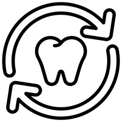Tooth Refresh Outline Icon Vector Design - tooth inside a circular arrow, representing dental renewal, oral routine, and hygiene maintenance
