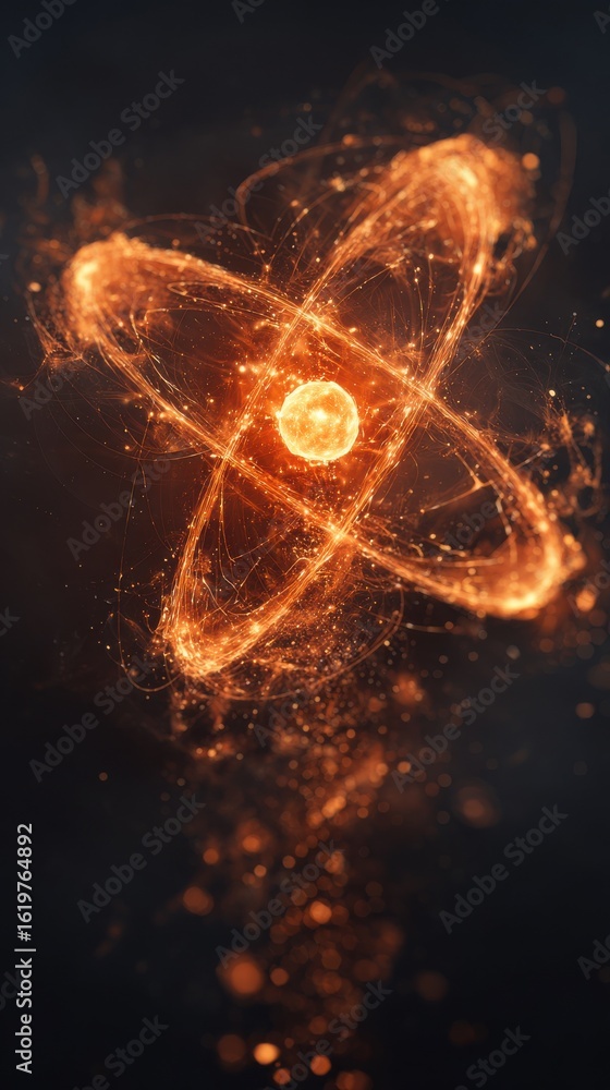 Aufkleber glowing atomic model with dynamic energy particles and sparkling effects on dark background