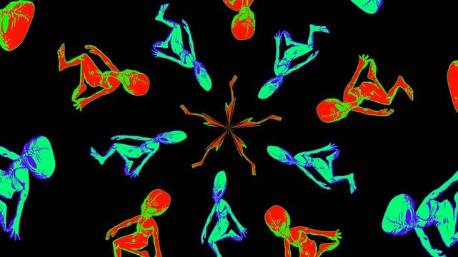 Seamless circular loopable animation of dancing alien cartoon style 